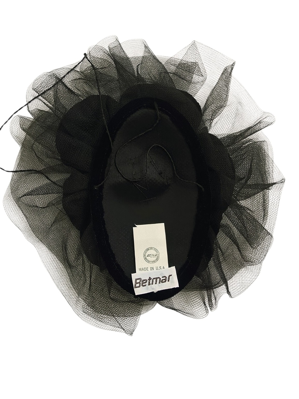 Vintage Betmar Black Floral Fascinator Hat Tulle Made in USA - Picture 4 of 8